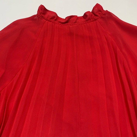 ASOS Red Chiffon Pleated Trapeze Dress w. Ruffle Neckline & Tie - Size 10 - Picture 8 of 16